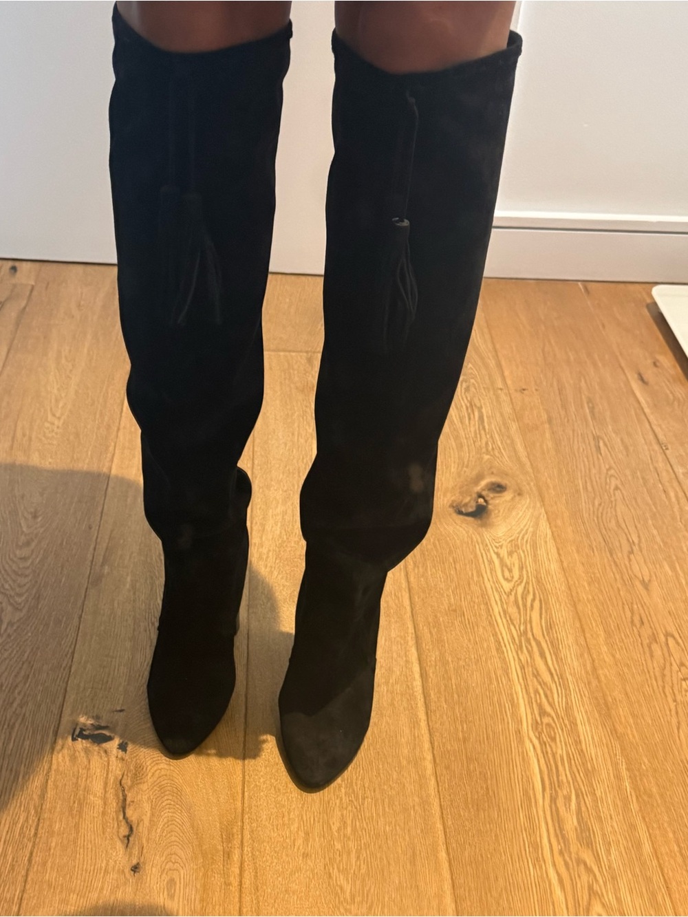 Saint Laurent Black Suede Over-The-Knee Boots with Tassel Detail